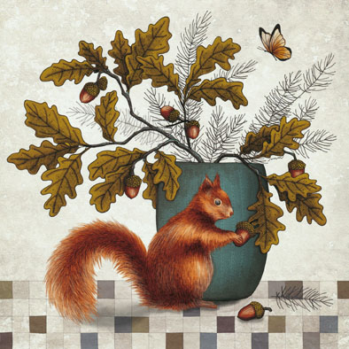 illustration Ecureuil et feuilles de chêne