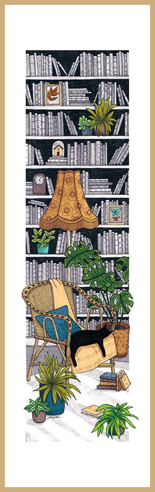 Chat dans la bibliothèque